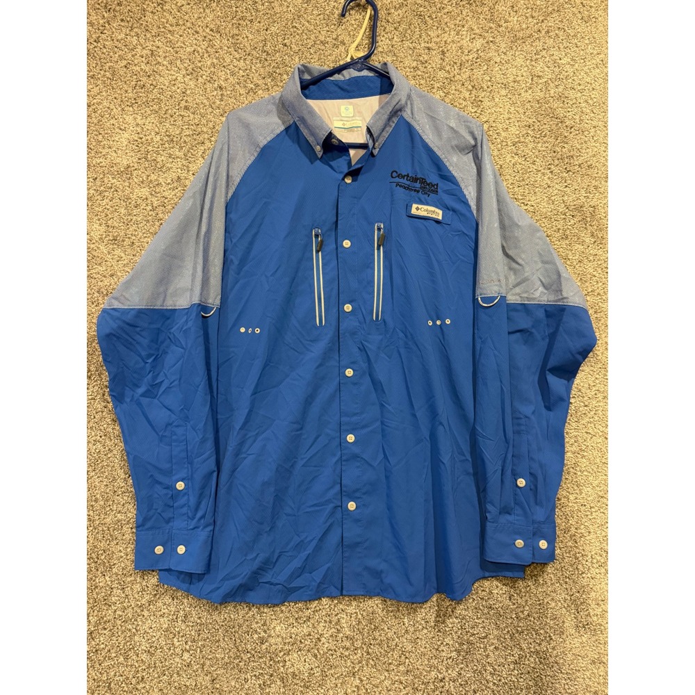 Columbia Fishing Shirt Mens XL Blue PFG Omni-Freeze Zero Long Sleeve Button Up *
